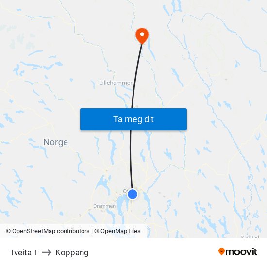 Tveita T to Koppang map