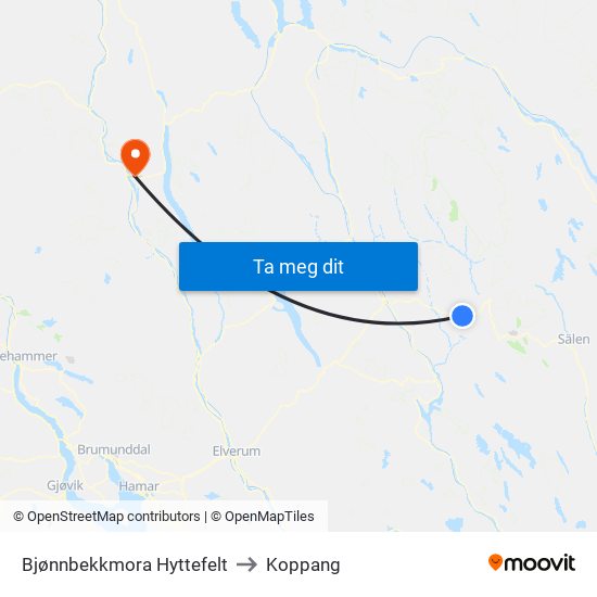 Bjønnbekkmora Hyttefelt to Koppang map