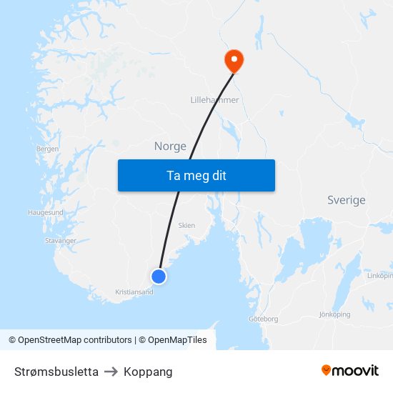 Strømsbusletta to Koppang map