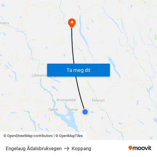 Engelaug Ådalsbrukvegen to Koppang map