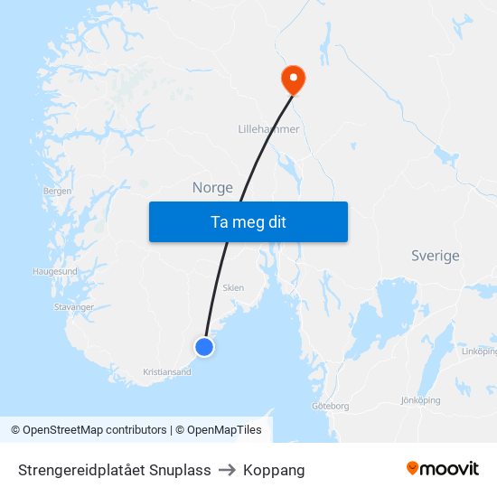 Strengereidplatået Snuplass to Koppang map