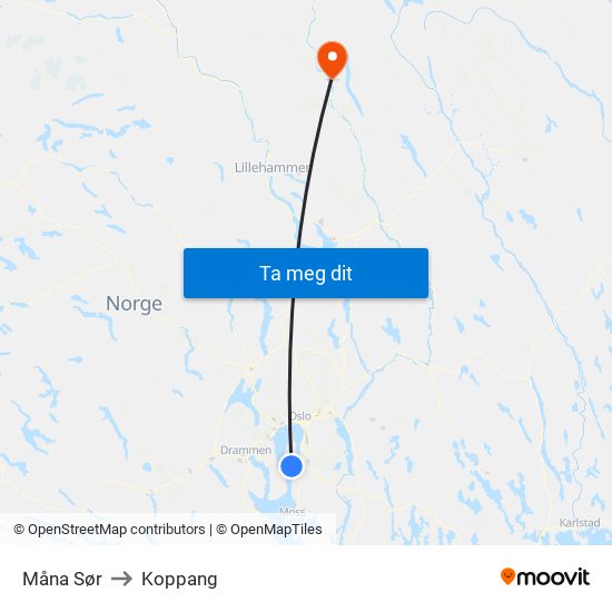 Måna Sør to Koppang map