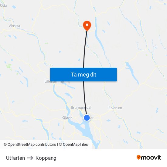 Utfarten to Koppang map