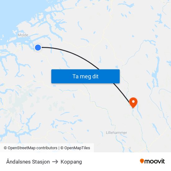 Åndalsnes Stasjon to Koppang map
