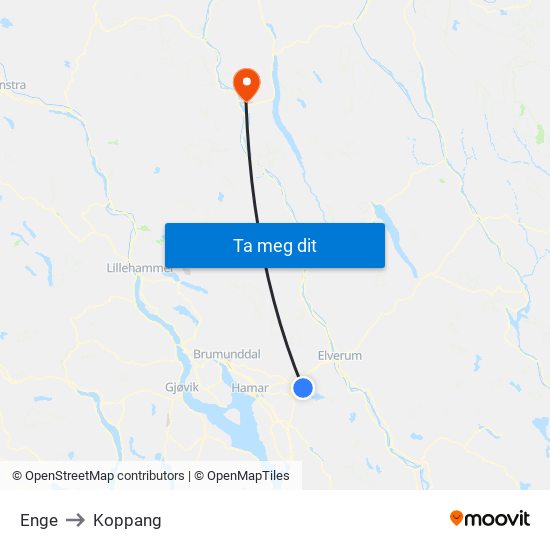 Enge to Koppang map