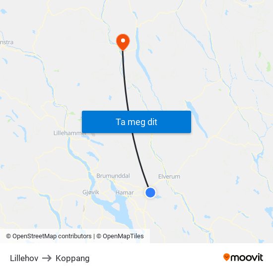 Lillehov to Koppang map