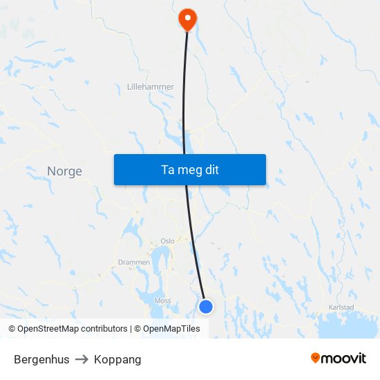 Bergenhus to Koppang map