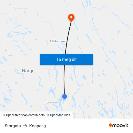 Storgata to Koppang map