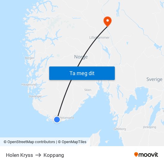 Holen Kryss to Koppang map