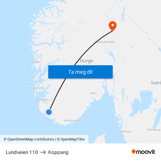 Lundveien 110 to Koppang map