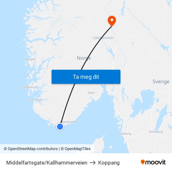 Middelfartsgate/Kallhammerveien to Koppang map