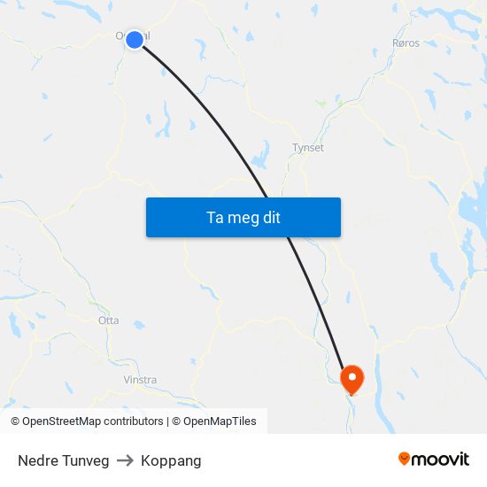 Nedre Tunveg to Koppang map