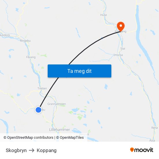 Skogbryn to Koppang map