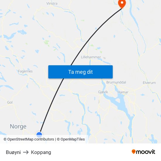 Buøyni to Koppang map