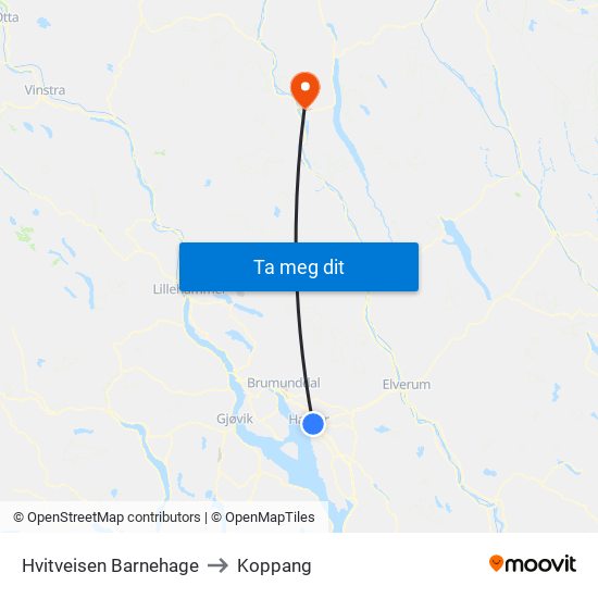 Hvitveisen Barnehage to Koppang map