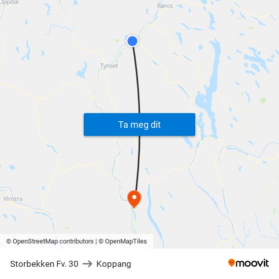Storbekken Fv. 30 to Koppang map