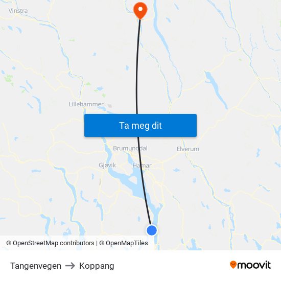 Tangenvegen to Koppang map