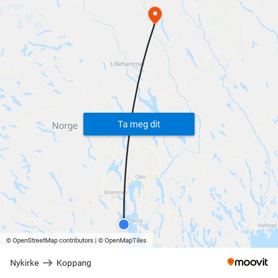 Nykirke to Koppang map