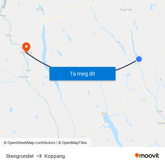 Stengrundet to Koppang map