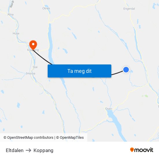 Eltdalen to Koppang map