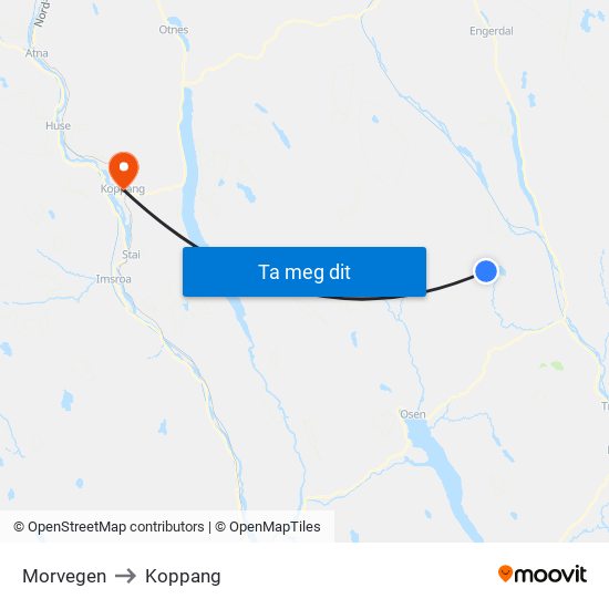 Morvegen to Koppang map