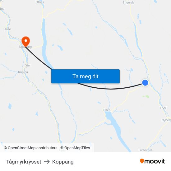 Tågmyrkrysset to Koppang map