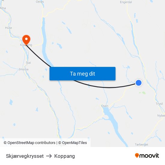 Skjærvegkrysset to Koppang map