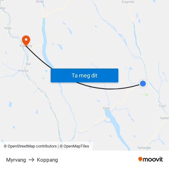 Myrvang to Koppang map