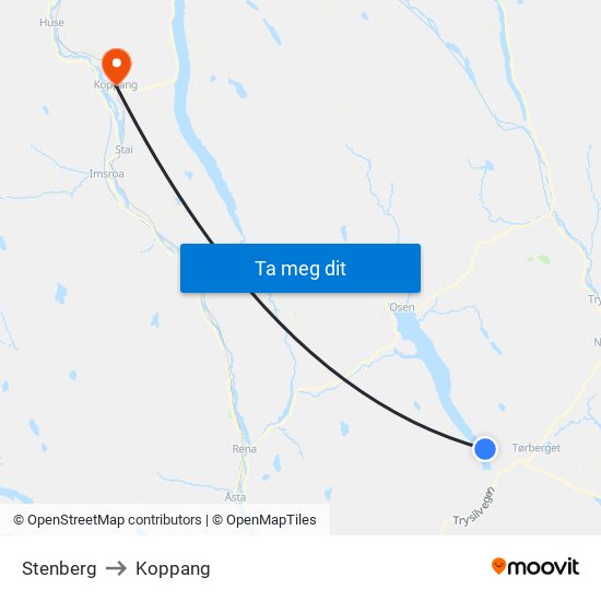 Stenberg to Koppang map