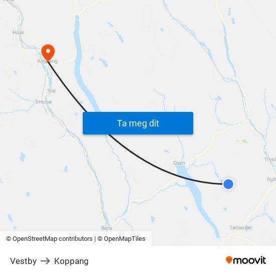 Vestby to Koppang map