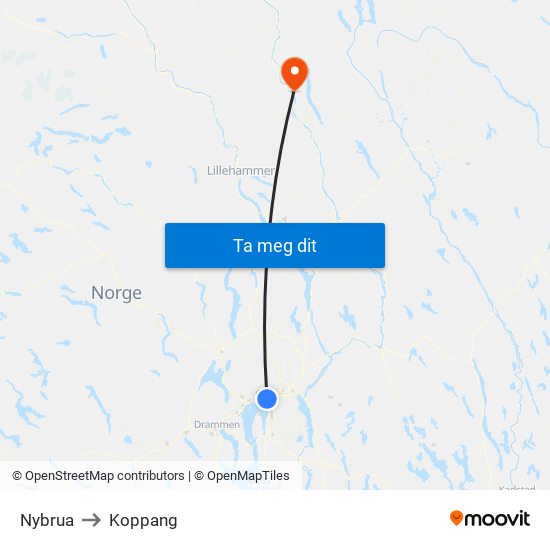 Nybrua to Koppang map