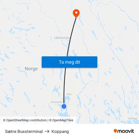 Sætre Bussterminal to Koppang map