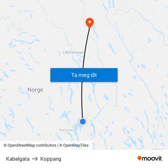 Kabelgata to Koppang map