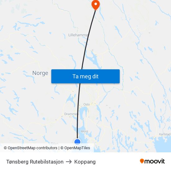 Tønsberg Rutebilstasjon to Koppang map