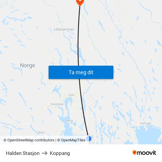 Halden Stasjon to Koppang map
