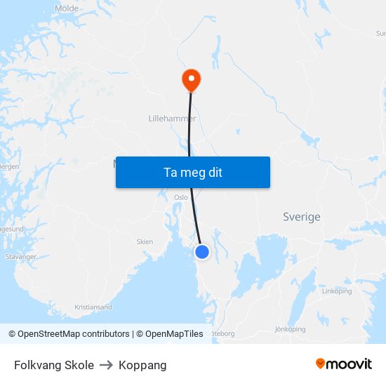 Folkvang Skole to Koppang map
