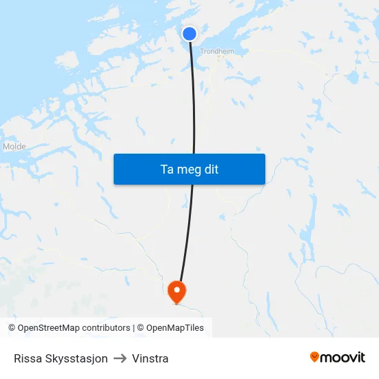 Rissa Skysstasjon to Vinstra map