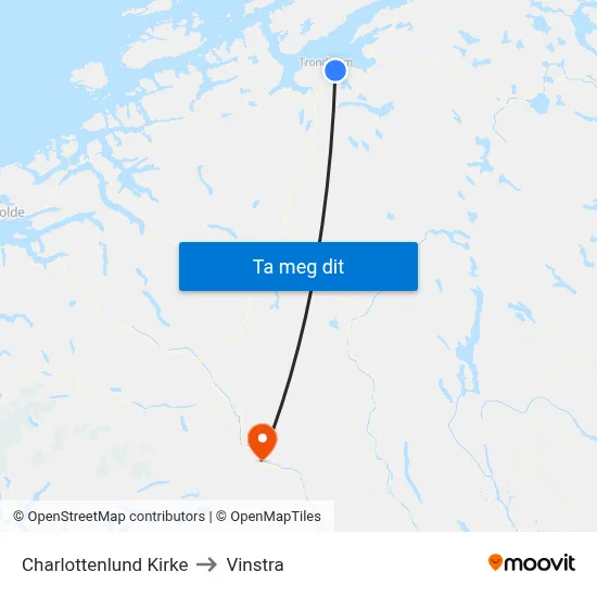 Charlottenlund Kirke to Vinstra map