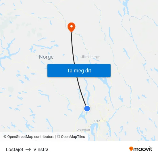 Lostajet to Vinstra map