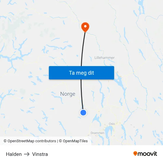 Halden to Vinstra map