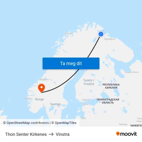 Thon Senter Kirkenes to Vinstra map