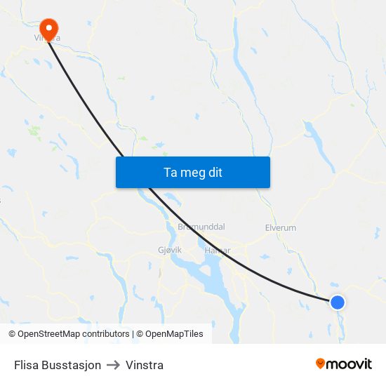Flisa Busstasjon to Vinstra map