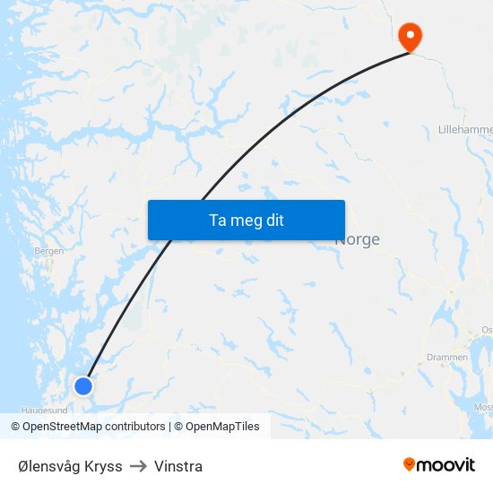 Ølensvåg Kryss to Vinstra map