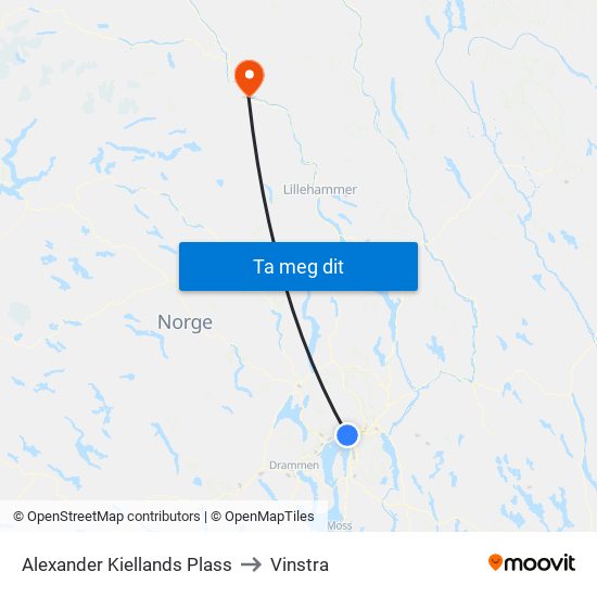 Alexander Kiellands Plass to Vinstra map