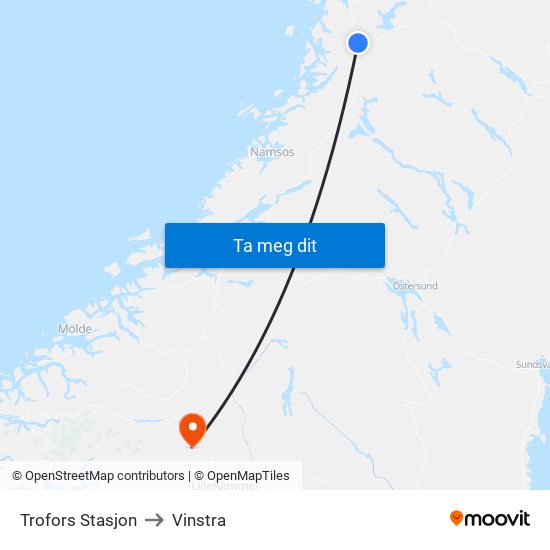 Trofors Stasjon to Vinstra map