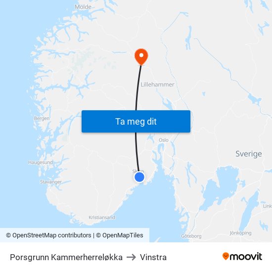 Porsgrunn Kammerherreløkka to Vinstra map
