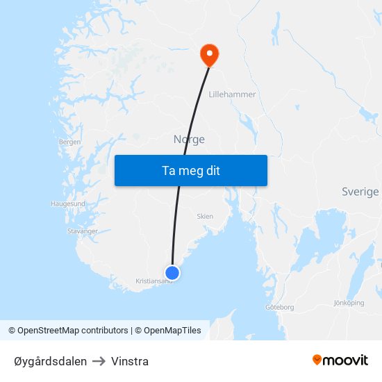 Øygårdsdalen to Vinstra map