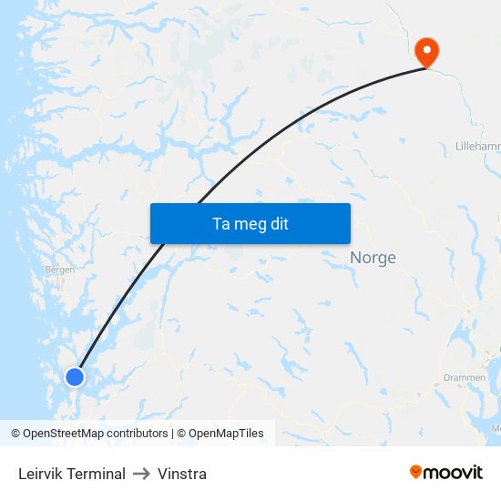 Leirvik Terminal to Vinstra map