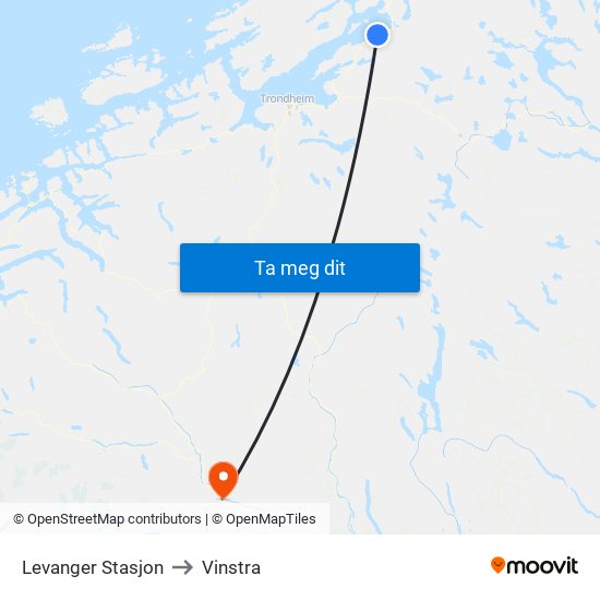 Levanger Stasjon to Vinstra map
