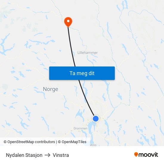 Nydalen Stasjon to Vinstra map